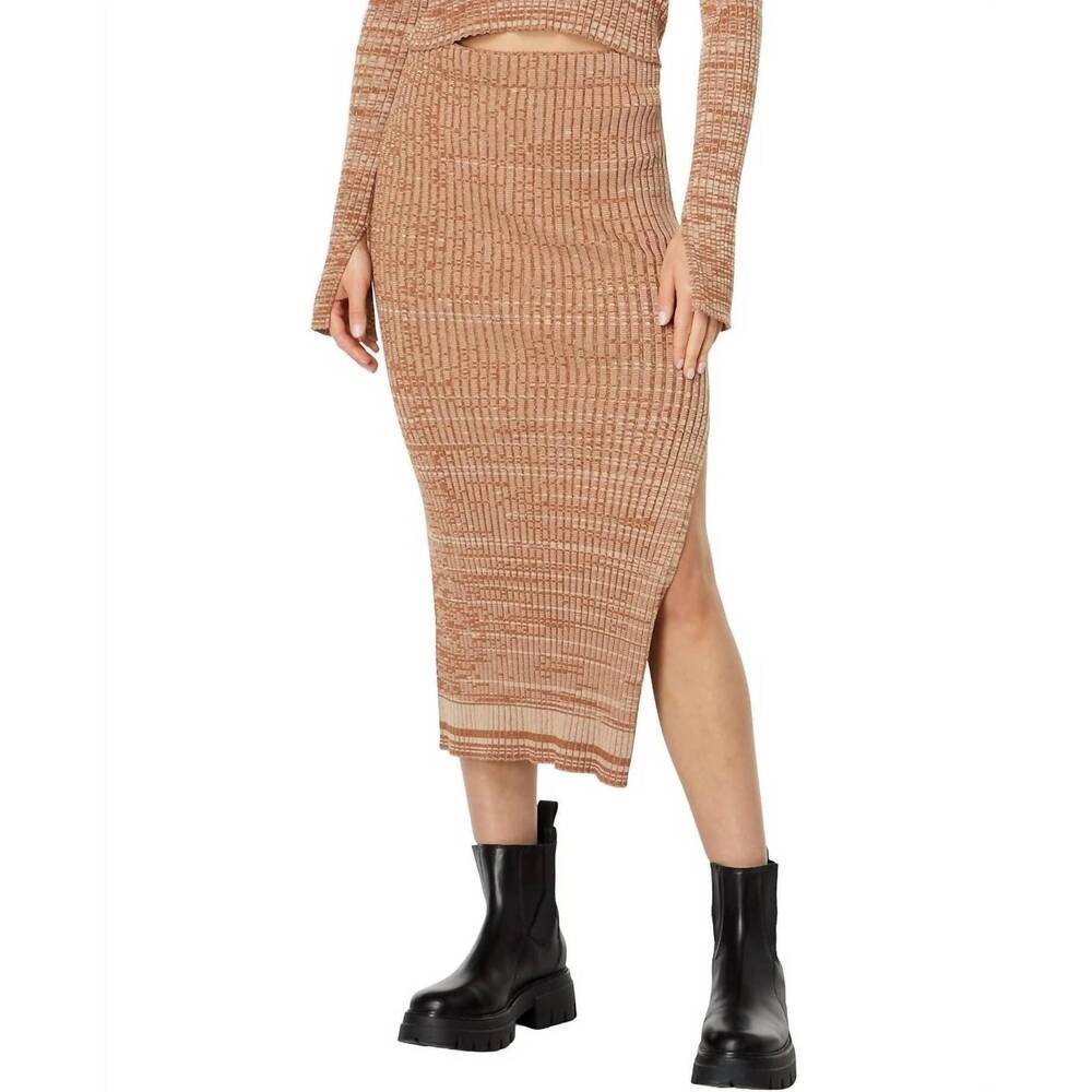 NEW MONROW cosmo rib sweater midi skirt in brown